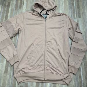 Men's Pale Pink Hoodie Sweatshirt with Ripped Arms, Size XXL